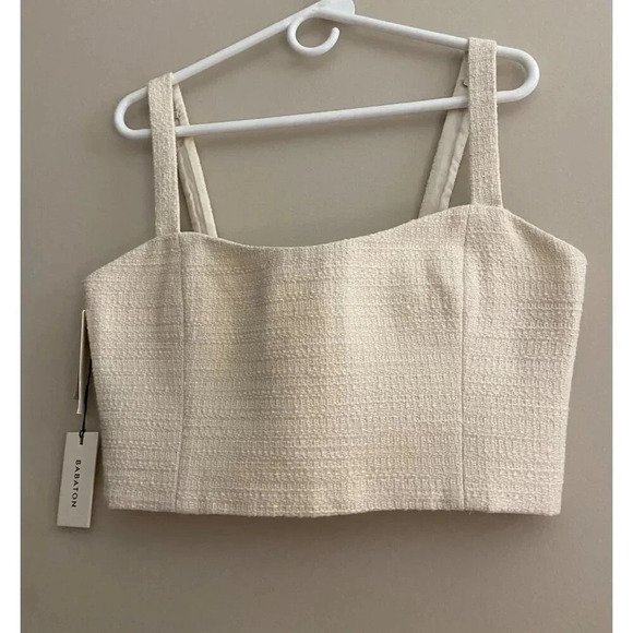 Aritzia Babaton NWT Giselle Times Ivory Tweed Fitted Cropped Bustier Top Size 10 - Picture 4 of 13